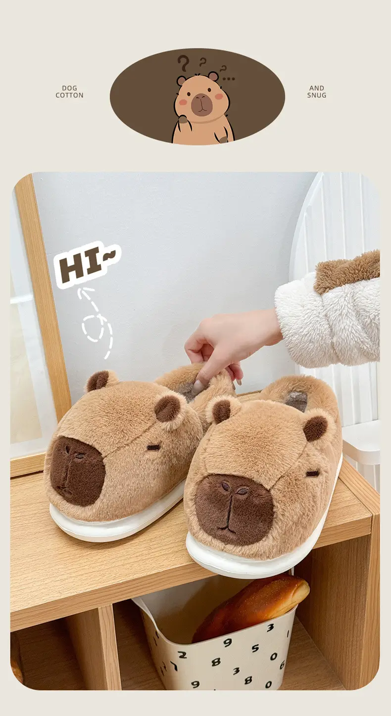 Cotton Slippers for Women in Autumn and Winter with Heel 2025 New Indoor Home Warm Anti-Slip Cute Plush Capybara Cotton Shoes for Men — feature 2