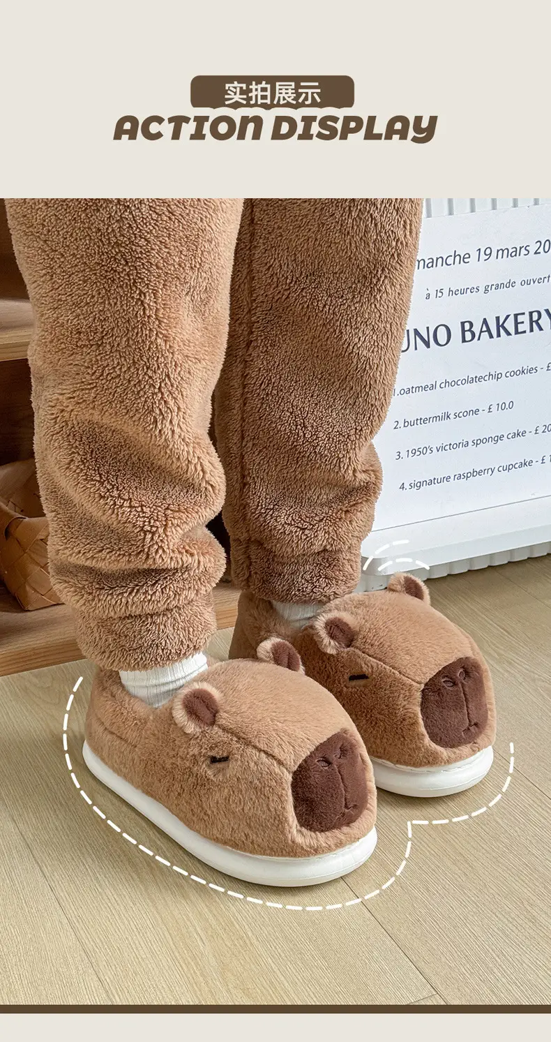 Cotton Slippers for Women in Autumn and Winter with Heel 2025 New Indoor Home Warm Anti-Slip Cute Plush Capybara Cotton Shoes for Men — feature 7