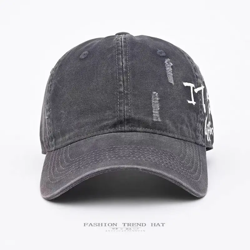 Vintage Distressed Denim Baseball Cap for Men Women Wide Brim - Image 11
