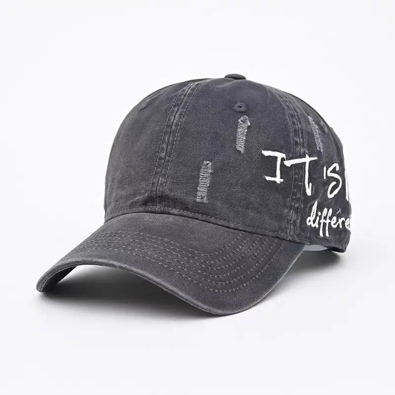 Vintage Distressed Denim Baseball Cap for Men Women Wide Brim