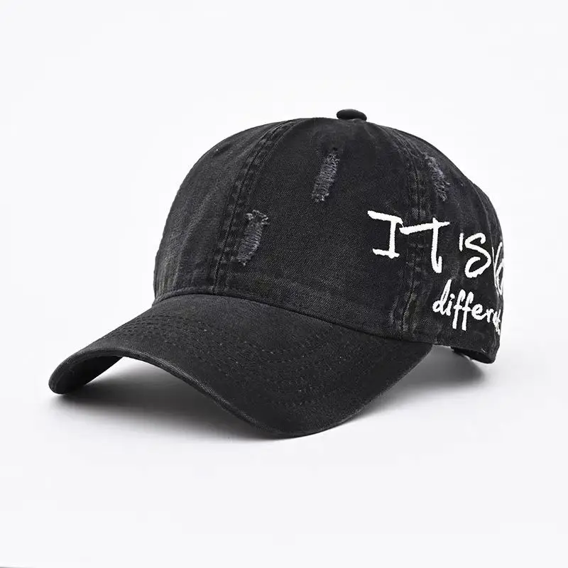 Vintage Distressed Denim Baseball Cap for Men Women Wide Brim - Image 2