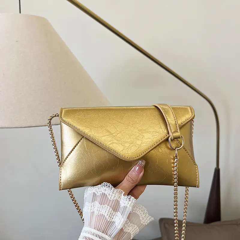 Golden Chain Textured Shoulder Bag for Women - Image 2