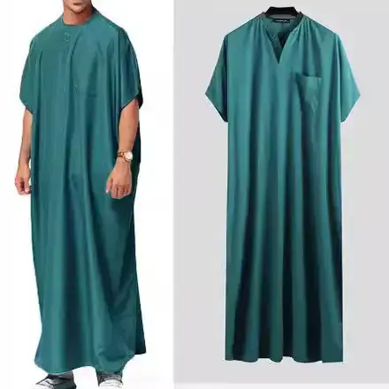 2025 New Muslim Middle Eastern Robe for Men Navy Blue - Image 2