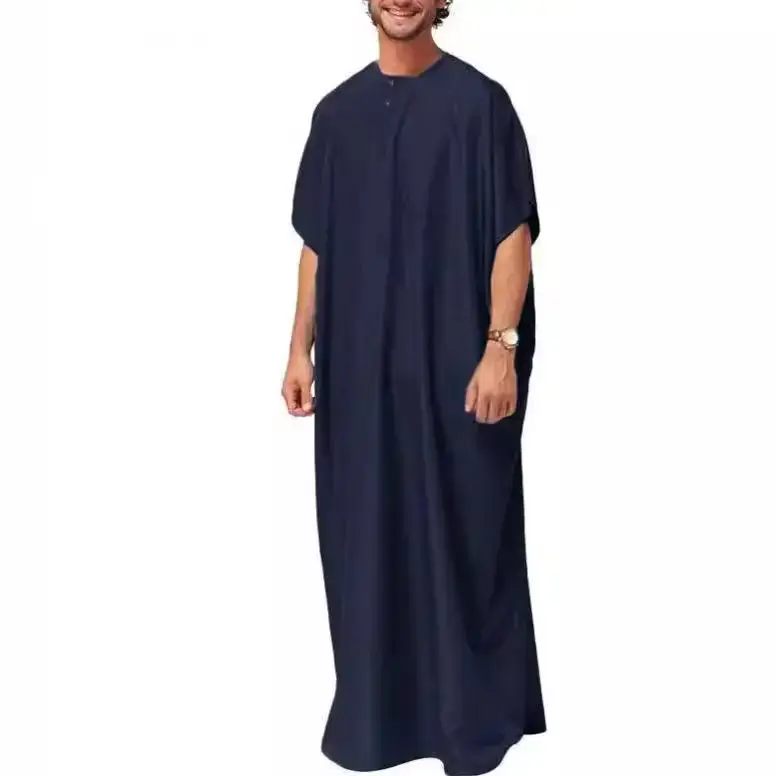 2025 New Muslim Middle Eastern Robe for Men Navy Blue - Image 3