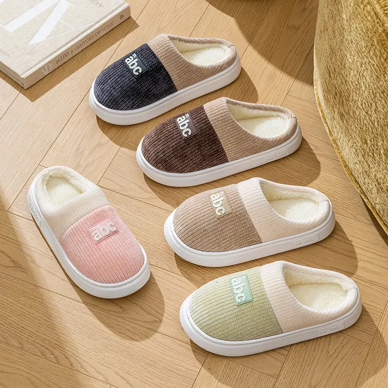 Double-Layer Embroidered Cotton Slippers for Autumn and Winter, Men's Home Dormitory Use, Warm Thick-Soled Fleece-Lined Couple's Maternity Slippers, Women's Slippers - Image 8