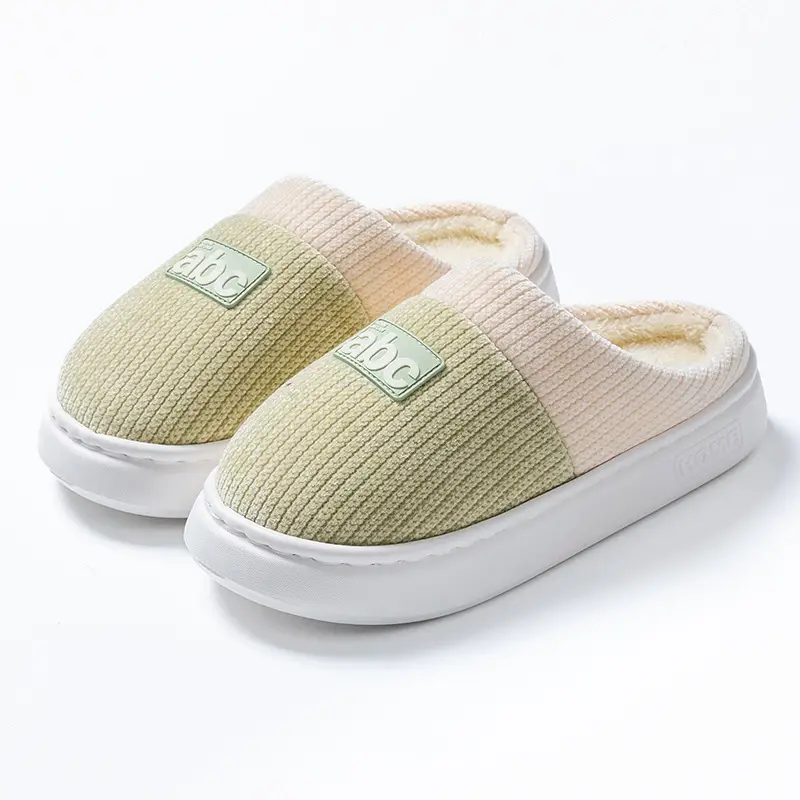 Double-Layer Embroidered Cotton Slippers for Autumn and Winter, Men's Home Dormitory Use, Warm Thick-Soled Fleece-Lined Couple's Maternity Slippers, Women's Slippers - Image 3