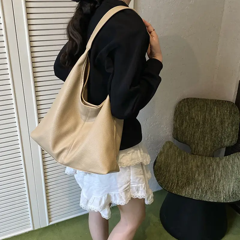 Korean Style Cream Tote Bag Large Capacity Leather