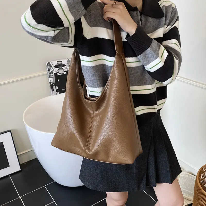 Korean Style Cream Tote Bag Large Capacity Leather