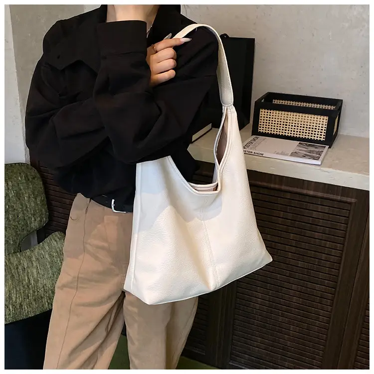 Korean Style Cream Tote Bag Large Capacity Leather — feature 12