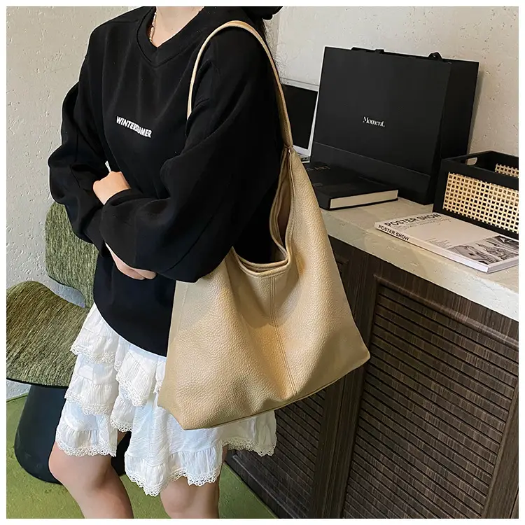 Korean Style Cream Tote Bag Large Capacity Leather — feature 15