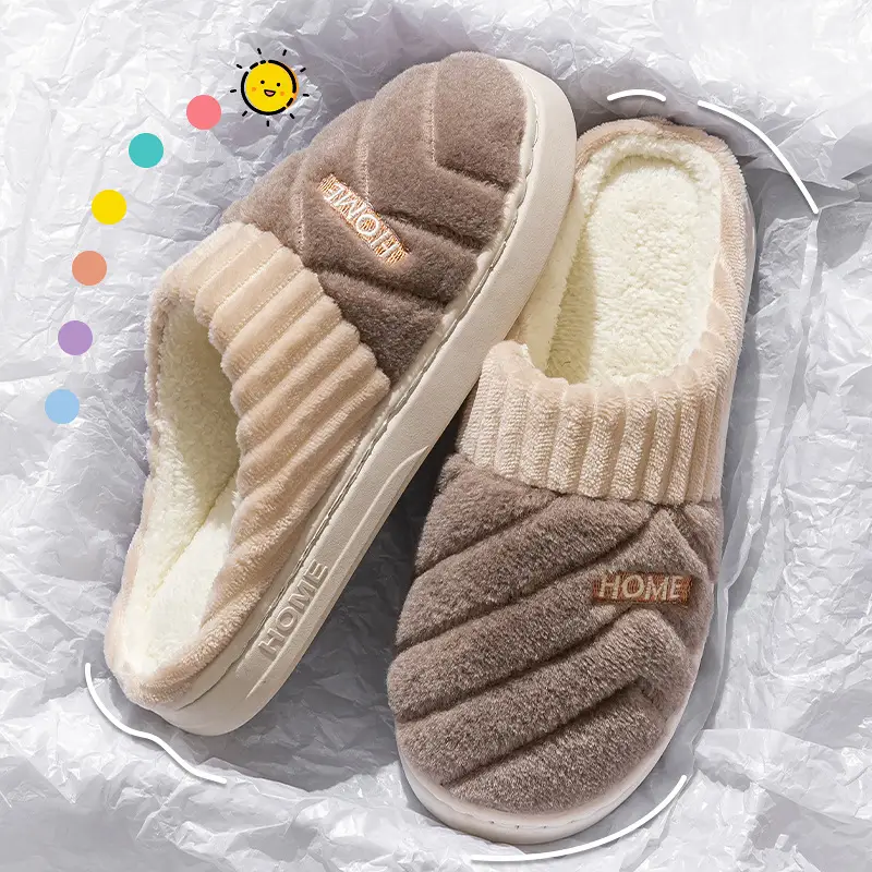 Cotton Slippers for Women in Autumn and Winter Indoor Thick-Soled Non-Slip Couples' Home Use Comfortable and Warm Plush Slippers for Men