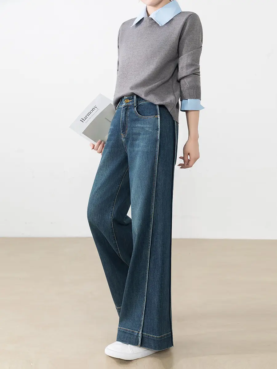 Retro Dark Blue Wide Leg Jeans Women 2025
