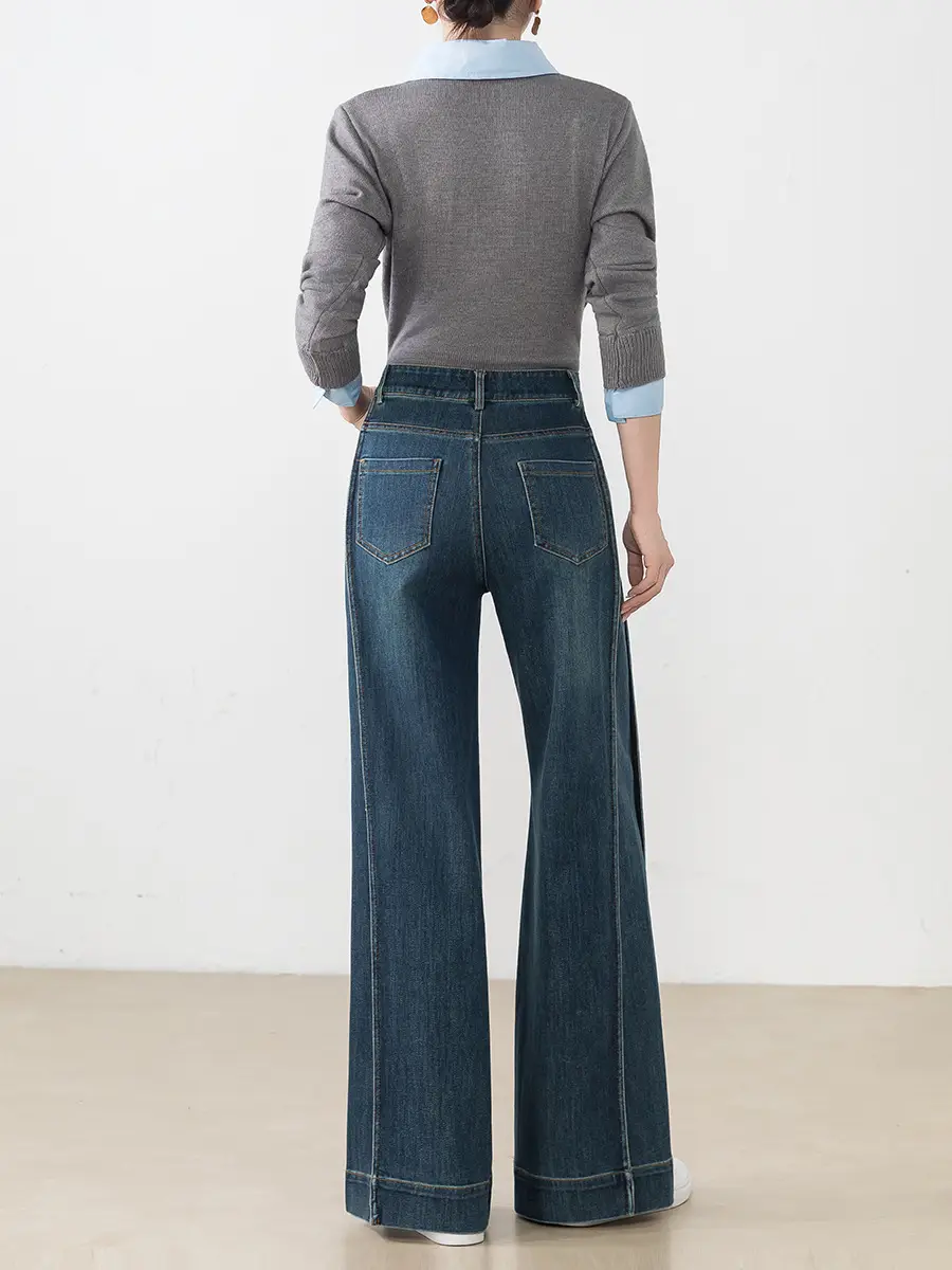 Retro Dark Blue Wide Leg Jeans Women 2025