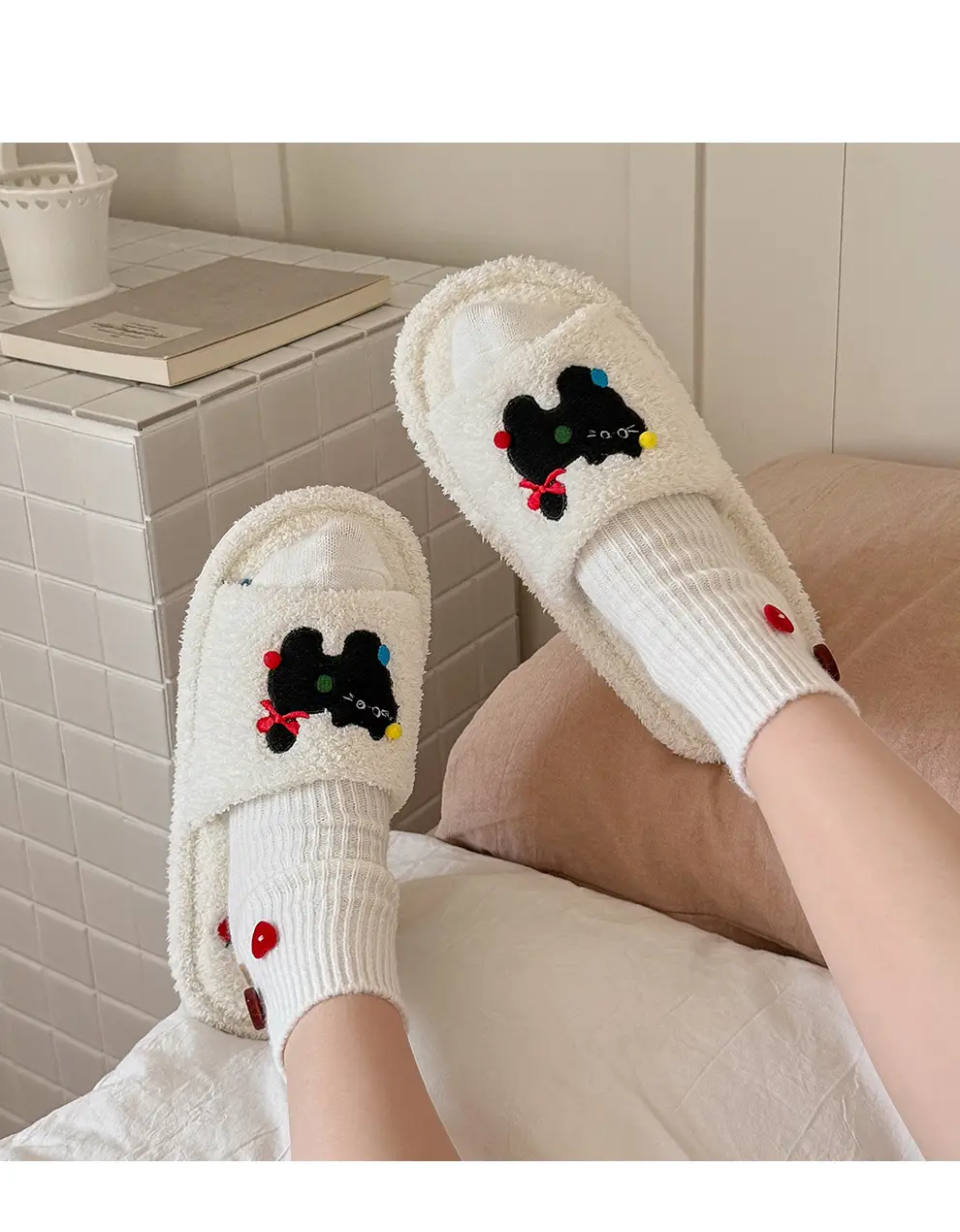 Cute Kitten Embroidered Cotton Slippers Women Winter Warm Indoor — feature 10
