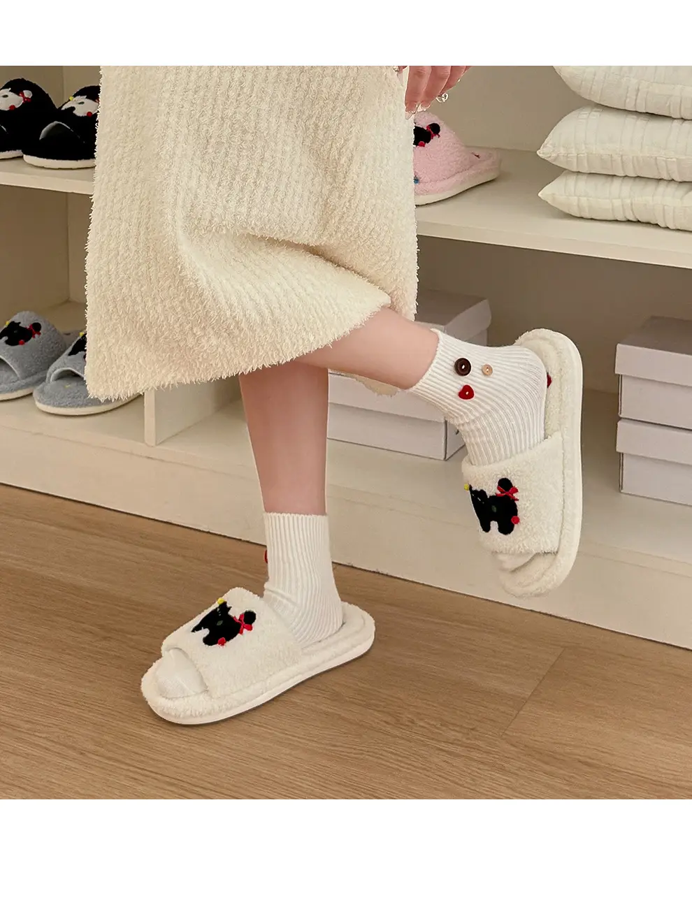 Cute Kitten Embroidered Cotton Slippers Women Winter Warm Indoor — feature 12