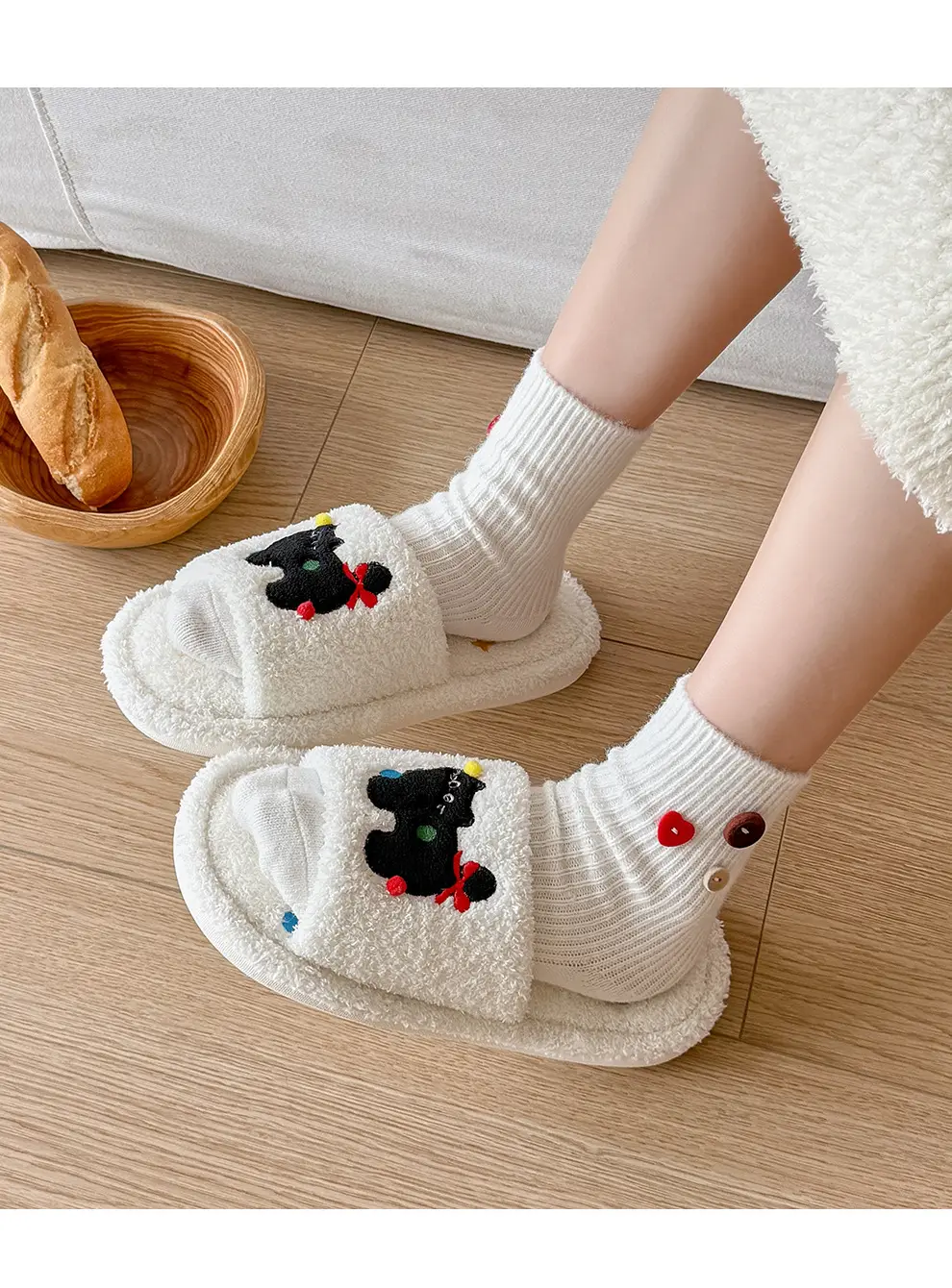 Cute Kitten Embroidered Cotton Slippers Women Winter Warm Indoor — feature 14