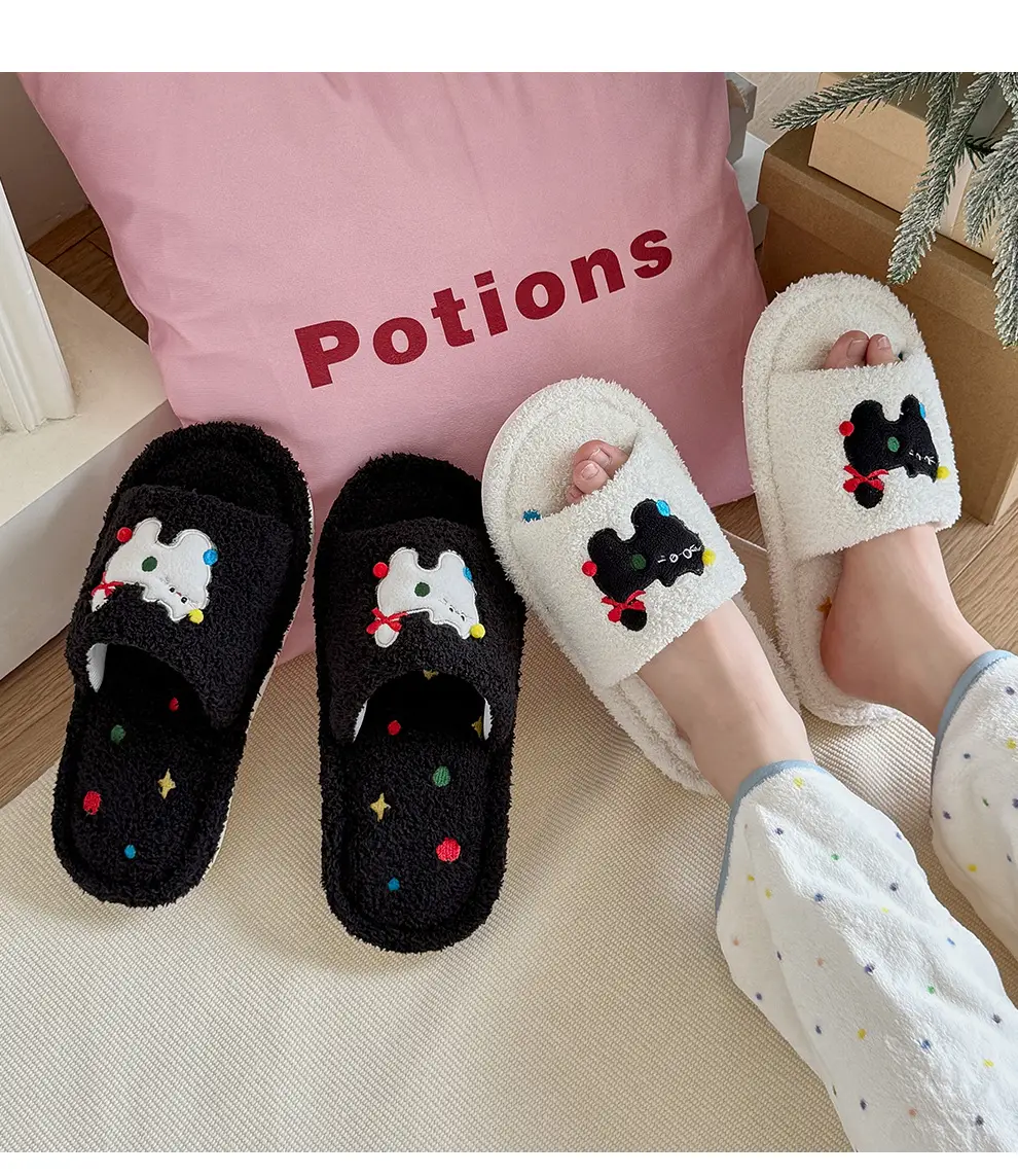 Cute Kitten Embroidered Cotton Slippers Women Winter Warm Indoor — feature 15