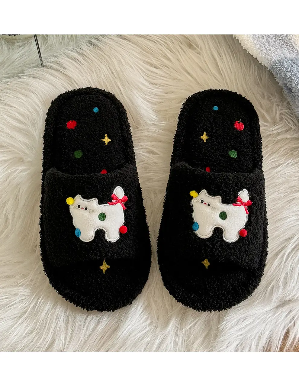 Cute Kitten Embroidered Cotton Slippers Women Winter Warm Indoor — feature 9