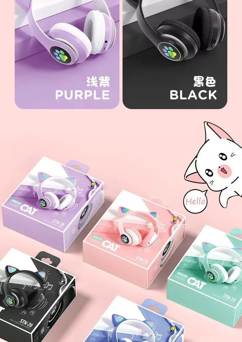 Cat Ear Wireless Bluetooth Headset Pink White β feature 14