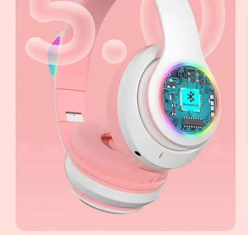 Cat Ear Wireless Bluetooth Headset Pink White β feature 6