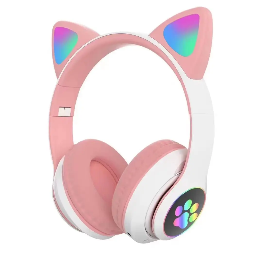 Cat Ear Wireless Bluetooth Headset Pink White