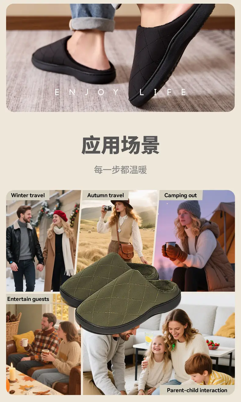 Autumn and Winter Home Plush Cotton Slippers for Men and Women, Indoor Fleece-Lined, Warm, High-End, Waterproof, Non-Slip, Closed-Back Couple's Cotton Slippers — feature 19