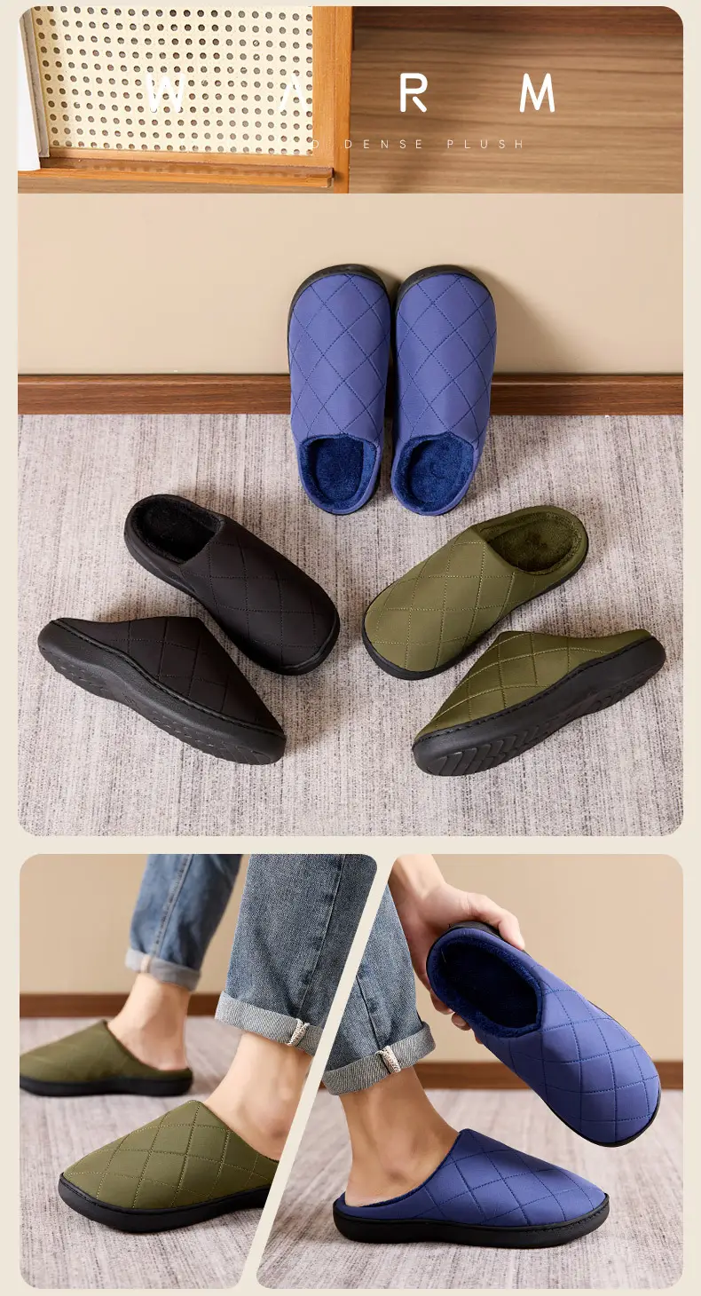 Autumn and Winter Home Plush Cotton Slippers for Men and Women, Indoor Fleece-Lined, Warm, High-End, Waterproof, Non-Slip, Closed-Back Couple's Cotton Slippers — feature 9