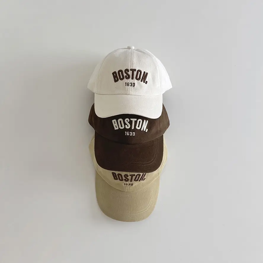 Boston Letter Embroidered Baseball Cap White