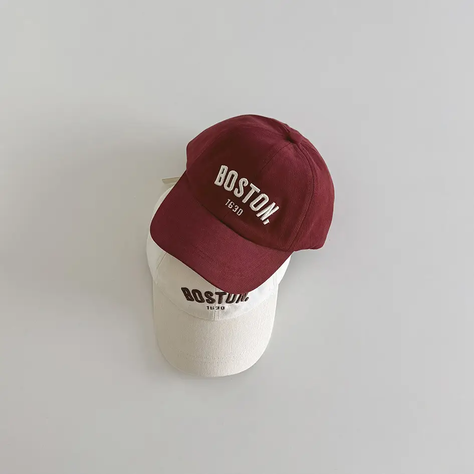 Boston Letter Embroidered Baseball Cap White
