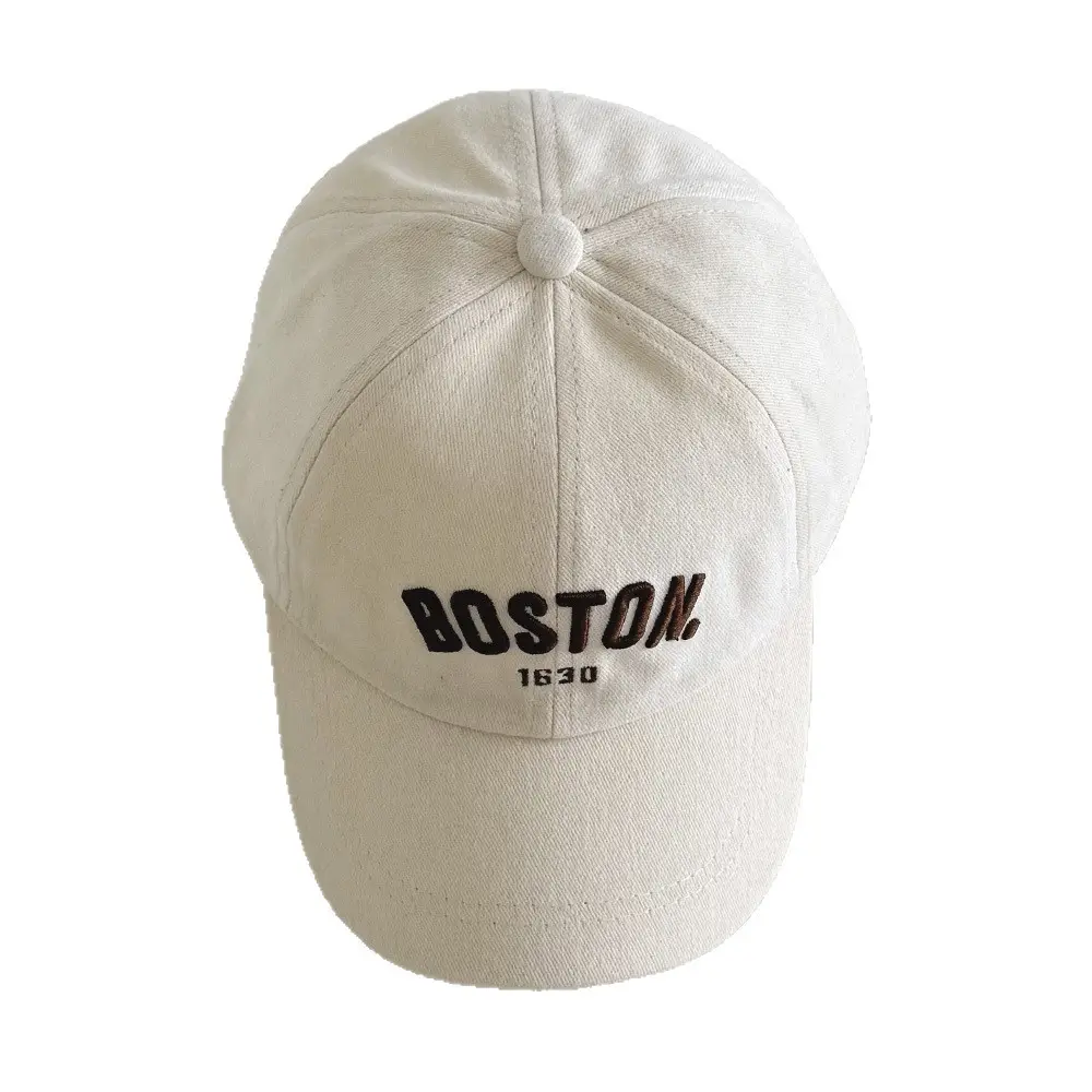 Boston Letter Embroidered Baseball Cap White
