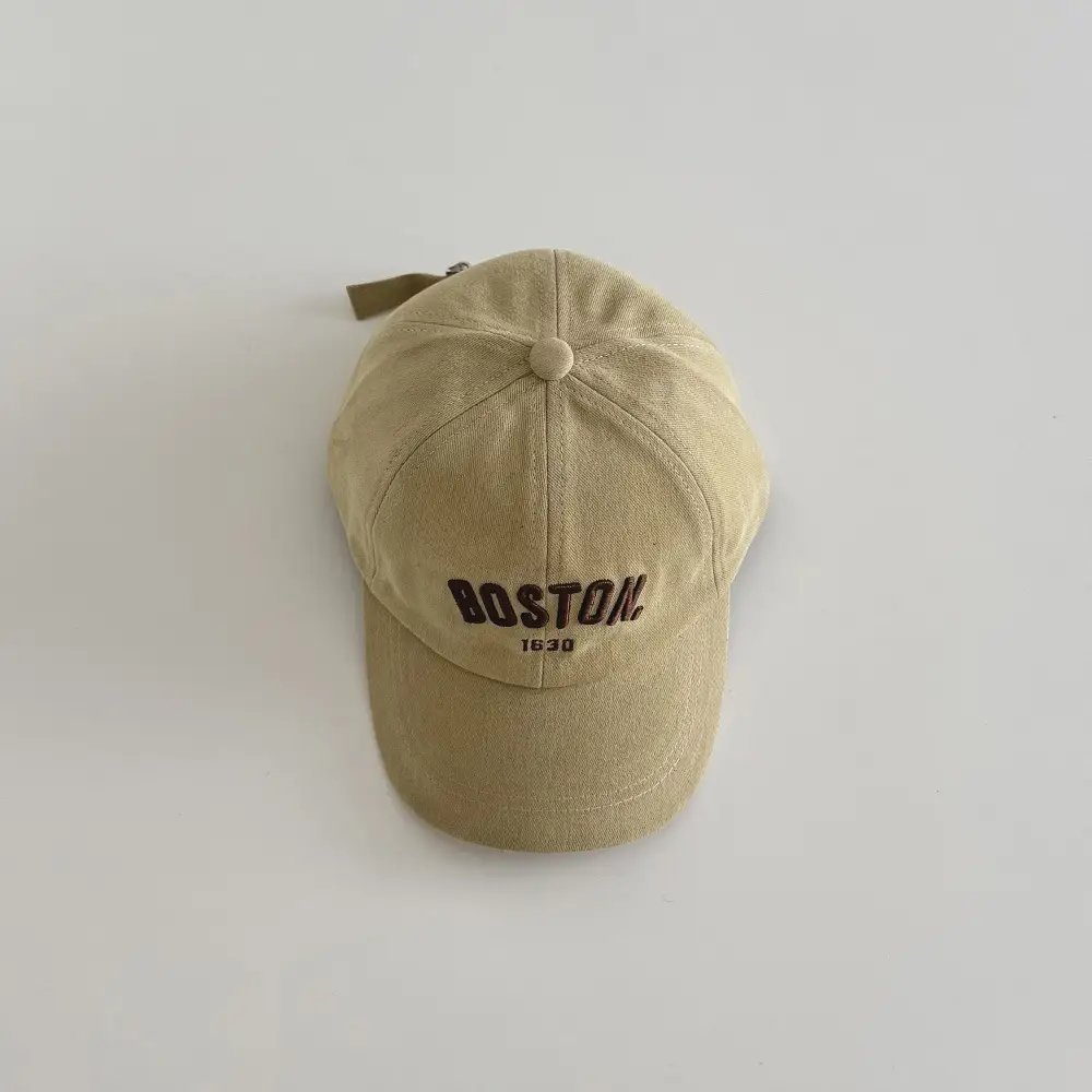 Boston Letter Embroidered Baseball Cap White