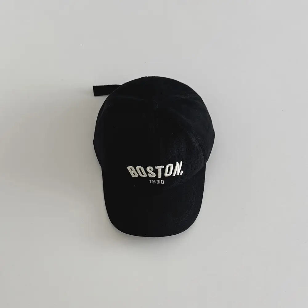 Boston Letter Embroidered Baseball Cap White