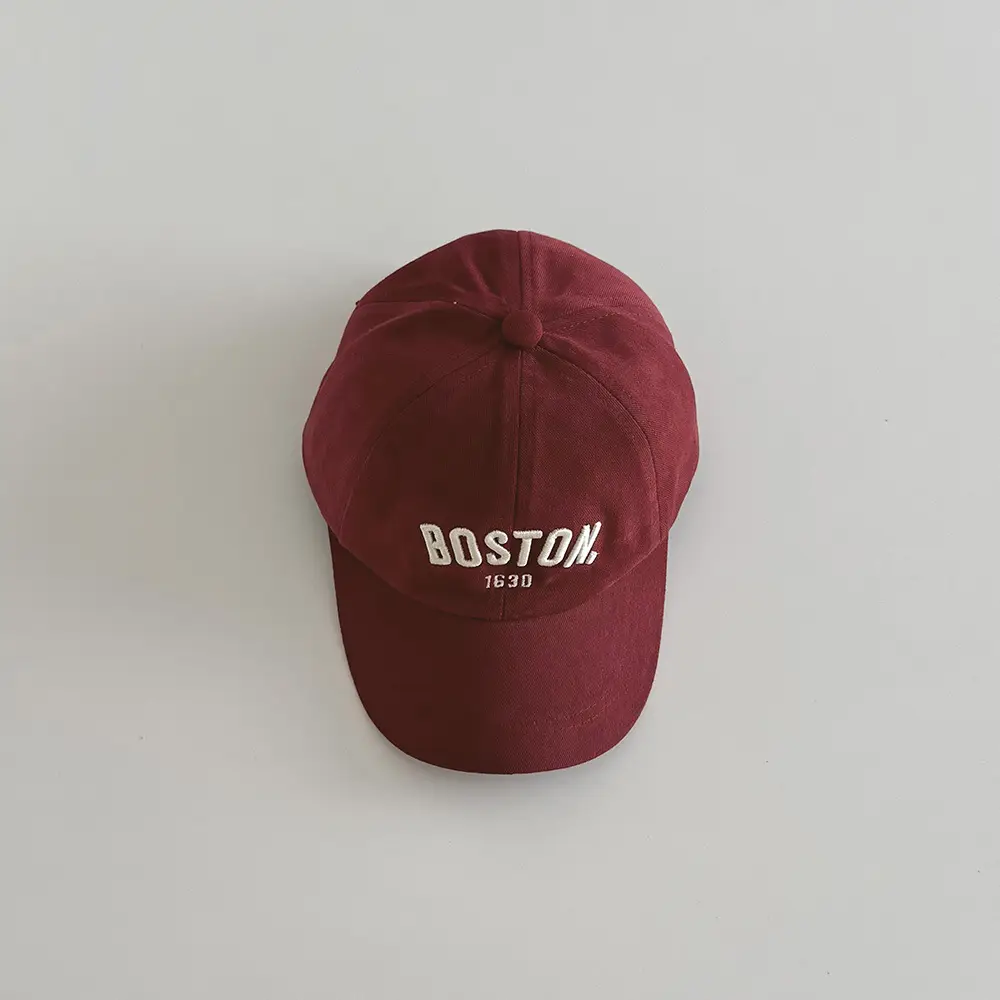 Boston Letter Embroidered Baseball Cap White