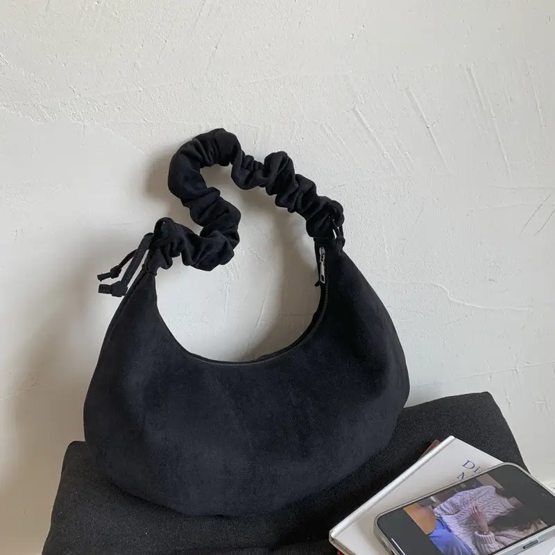 Yellow Pleated Shoulder Bag with Ruffled Handle — feature 12