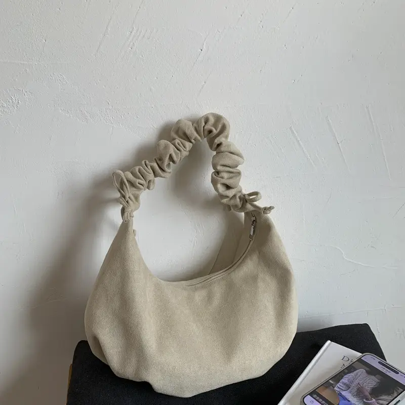 Yellow Pleated Shoulder Bag with Ruffled Handle — feature 14