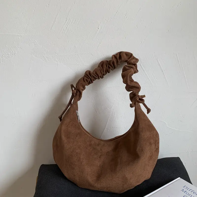 Yellow Pleated Shoulder Bag with Ruffled Handle — feature 17