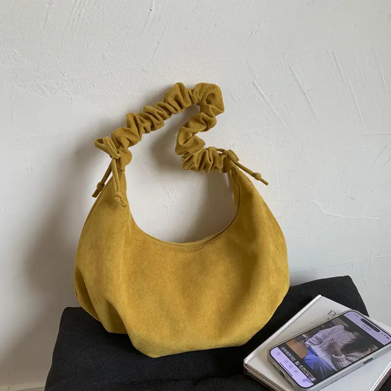 Yellow Pleated Shoulder Bag with Ruffled Handle — feature 18