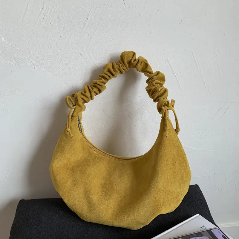 Yellow Pleated Shoulder Bag with Ruffled Handle — feature 19
