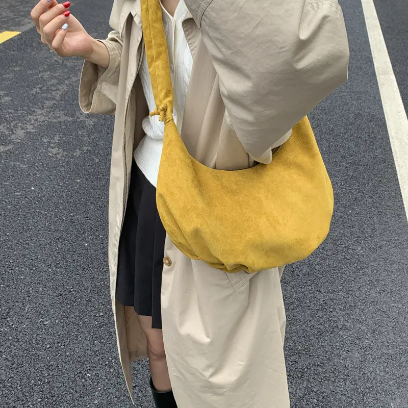Yellow Pleated Shoulder Bag with Ruffled Handle — feature 24