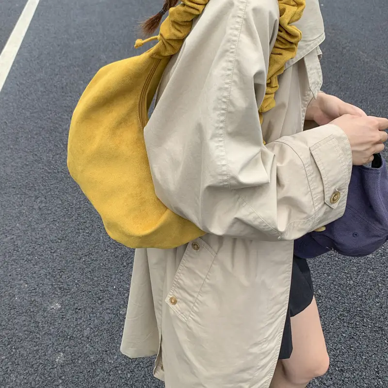 Yellow Pleated Shoulder Bag with Ruffled Handle — feature 26