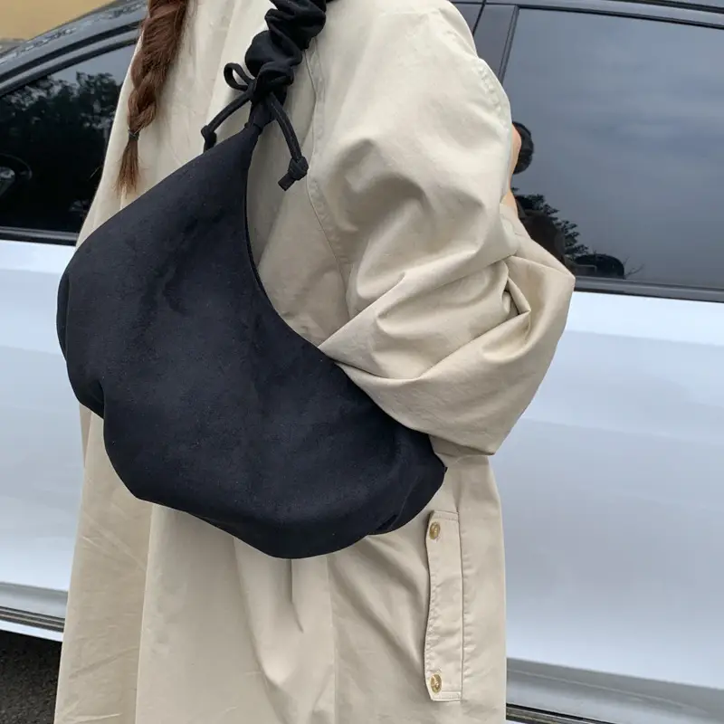 Yellow Pleated Shoulder Bag with Ruffled Handle — feature 29
