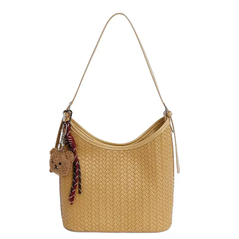 Women Woven Bucket Bag Large Capacity Satchel Shoulder Bag
