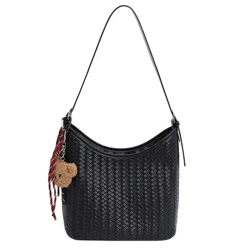 Women Woven Bucket Bag Large Capacity Satchel Shoulder Bag
