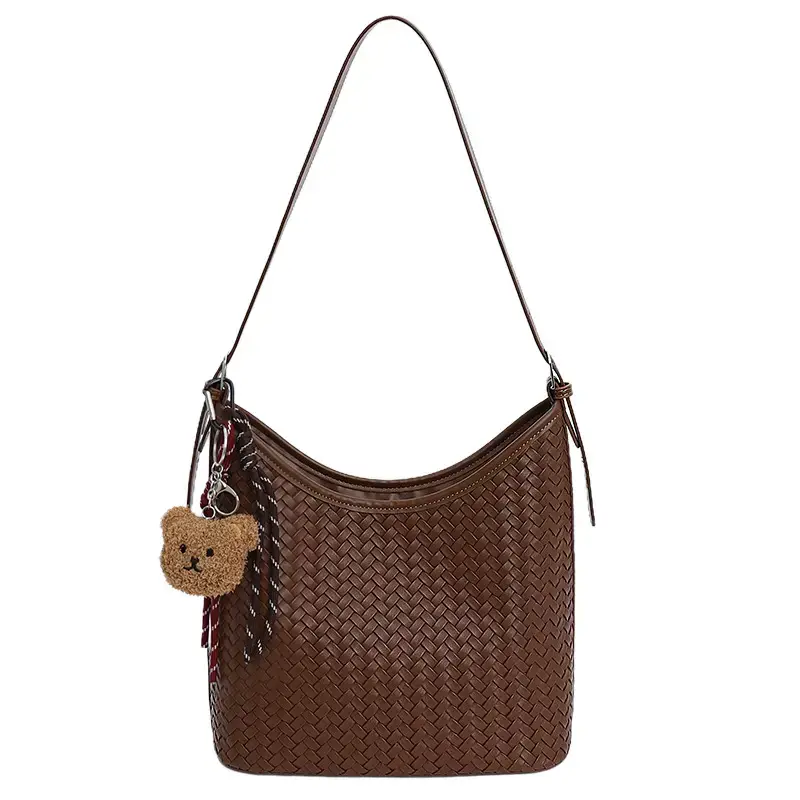Women Woven Bucket Bag Large Capacity Satchel Shoulder Bag