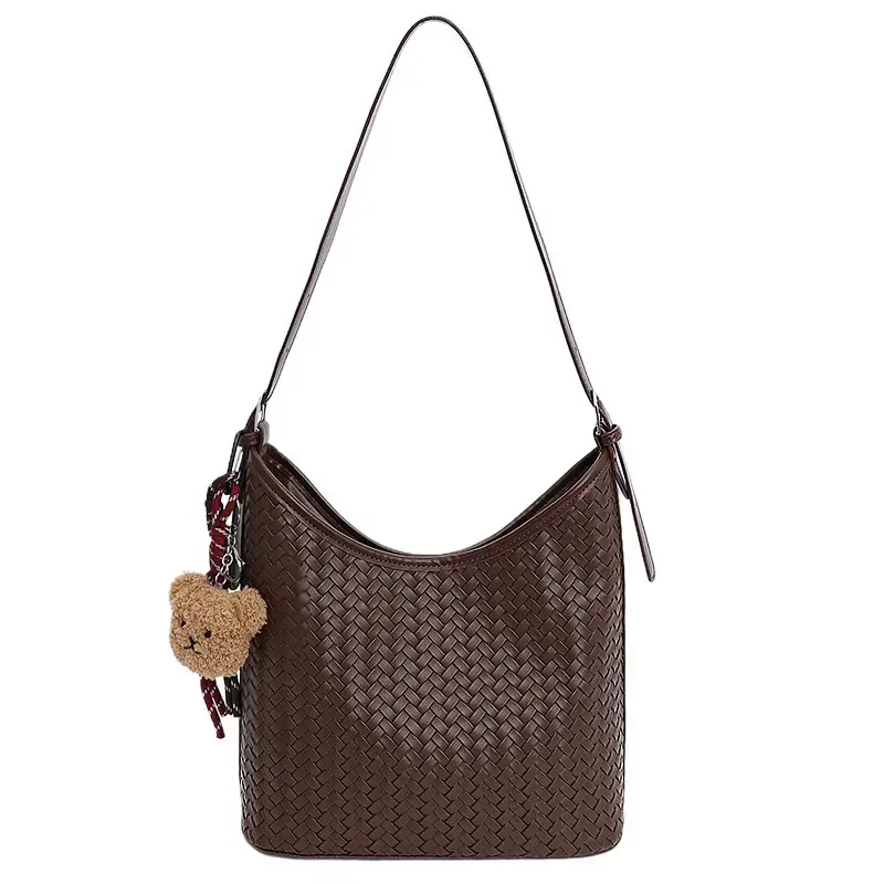 Women Woven Bucket Bag Large Capacity Satchel Shoulder Bag