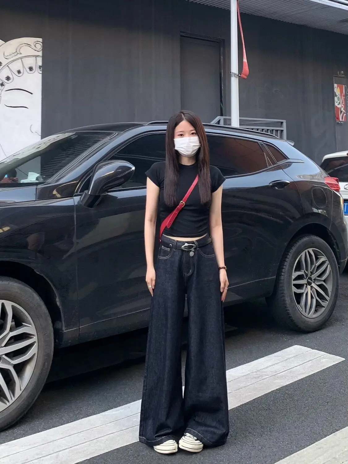 Dark Blue Wide Leg Pants with Hip Cover for Women — feature 12