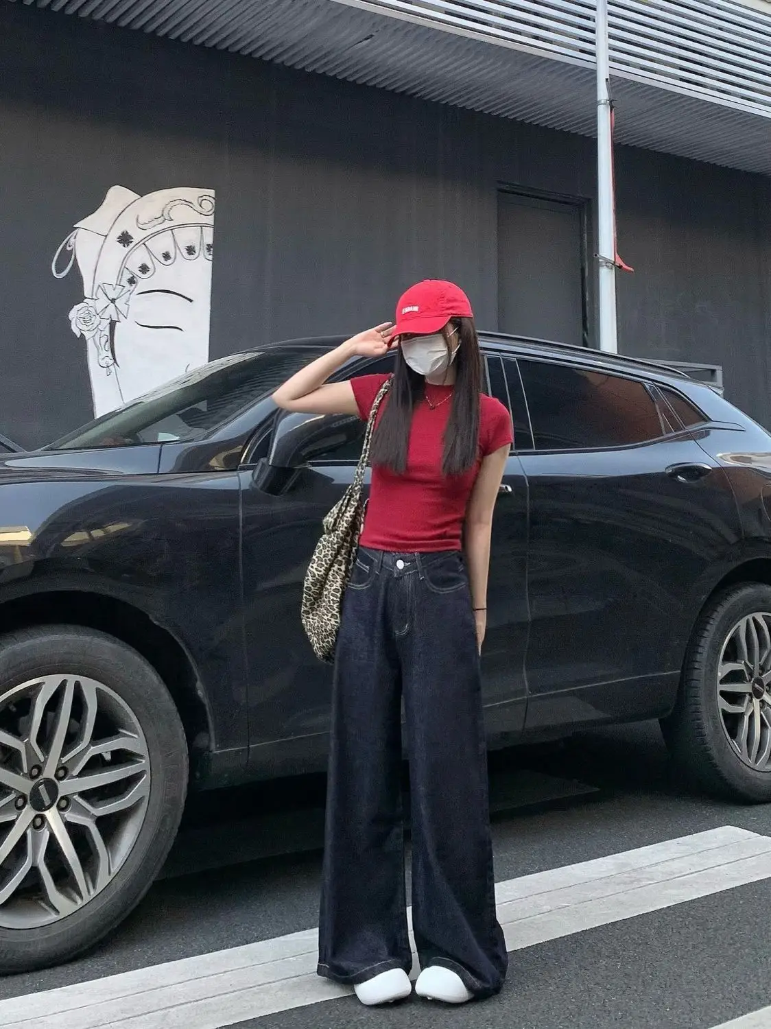 Dark Blue Wide Leg Pants with Hip Cover for Women — feature 3