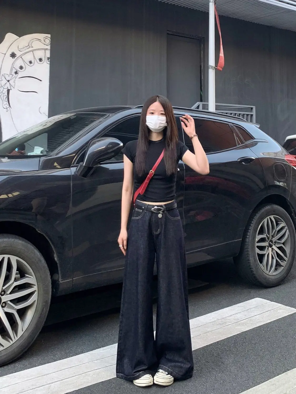 Dark Blue Wide Leg Pants with Hip Cover for Women — feature 9