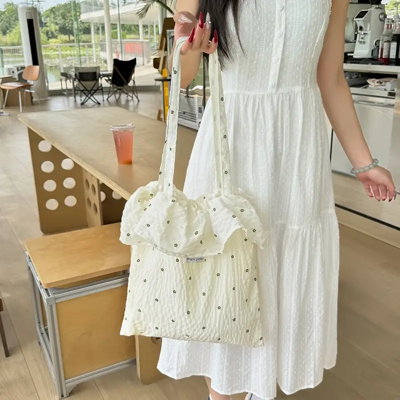 Sweet Chiffon Ruffle Bag Green Floral Fresh Tote Bag - Image 3