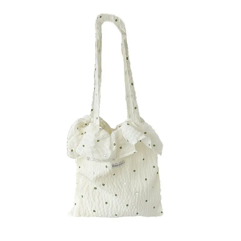 Sweet Chiffon Ruffle Bag Green Floral Fresh Tote Bag - Image 6